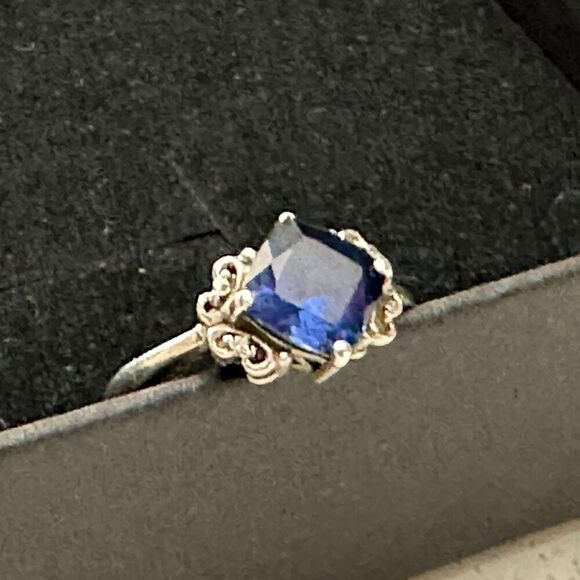 Silver Ring, Earrings, and Necklace Set with Blue Gemstones - Picture 4 of 9